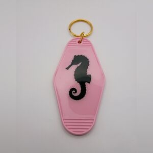 Vintage Style Double Sided Pink And Black Seahorse Keychain